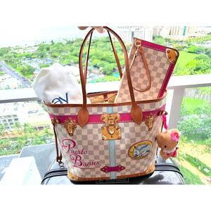 Louis Vuitton PUERTO BANUS Neverfull MM Pochette Pink Summer Trunks Bag Tote LTD